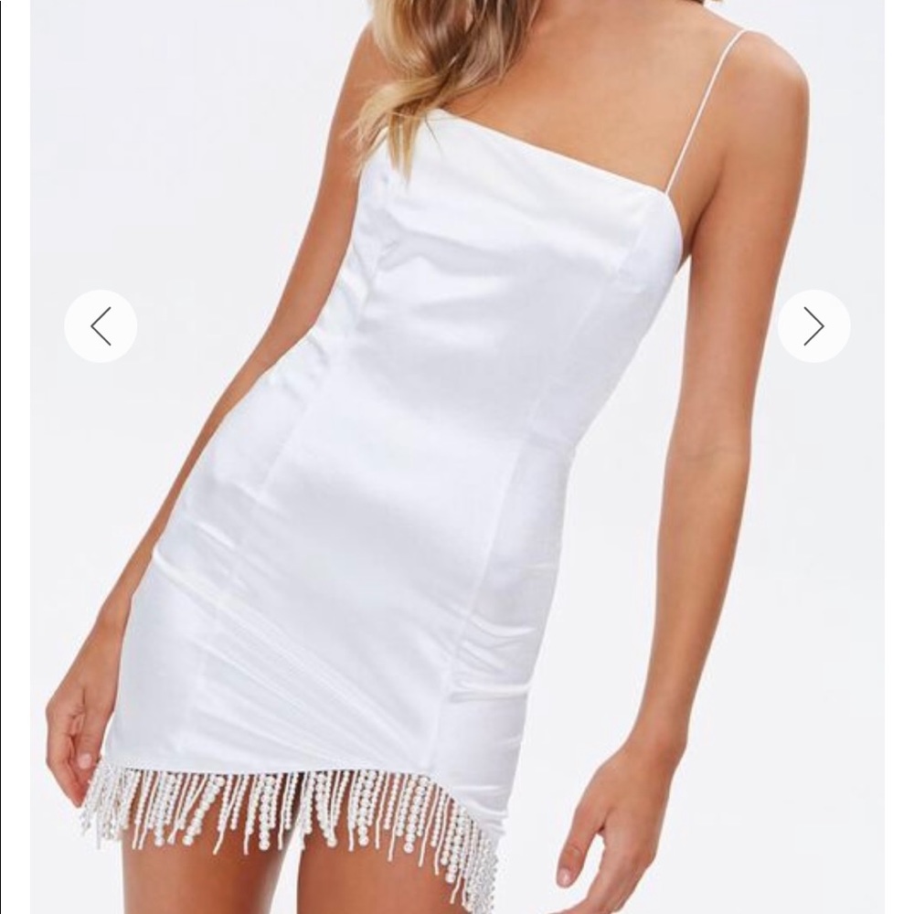 Faux Pearl Cami Mini White Dress